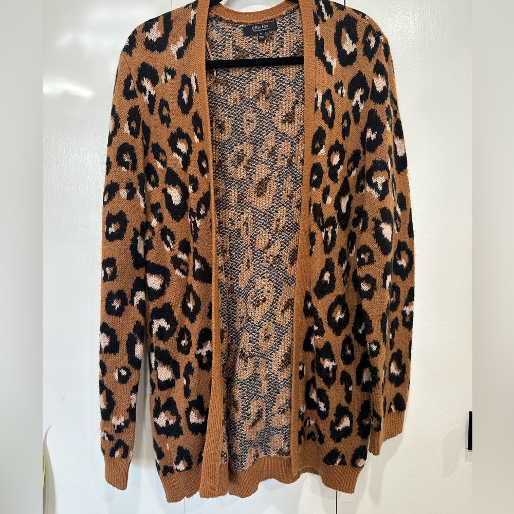 Leopard print long cardigan juniors size XL